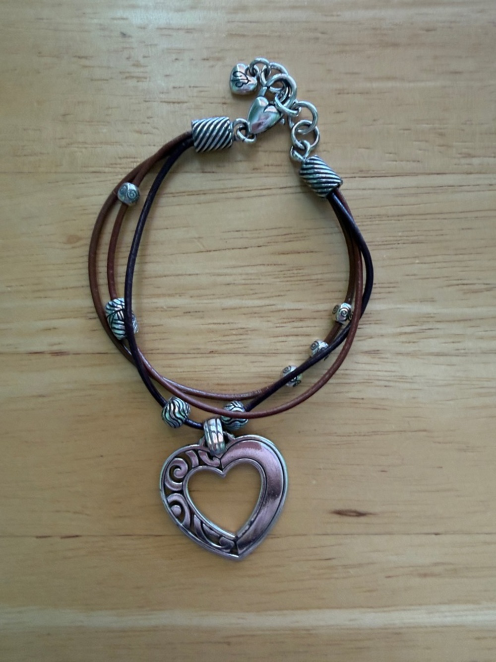 Brighton Brown Multi-Strand Leather Necklace with Silver-Tone Heart Pendant